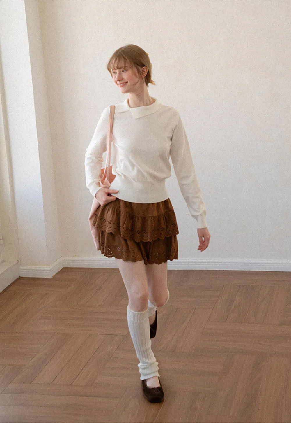 Tiered Skirt with Laser Cut Floral Eyelet Detail