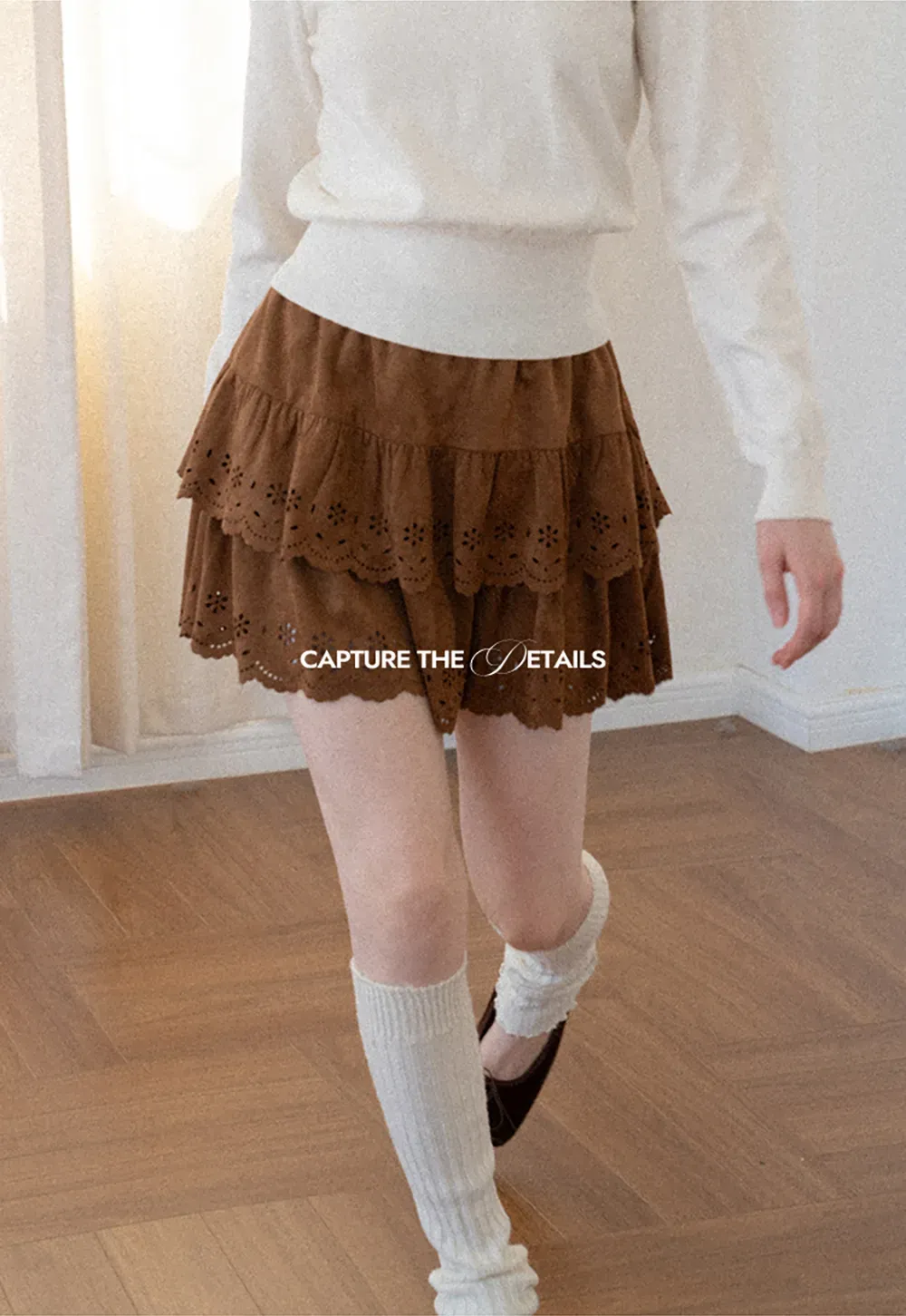 Tiered Skirt with Laser Cut Floral Eyelet Detail