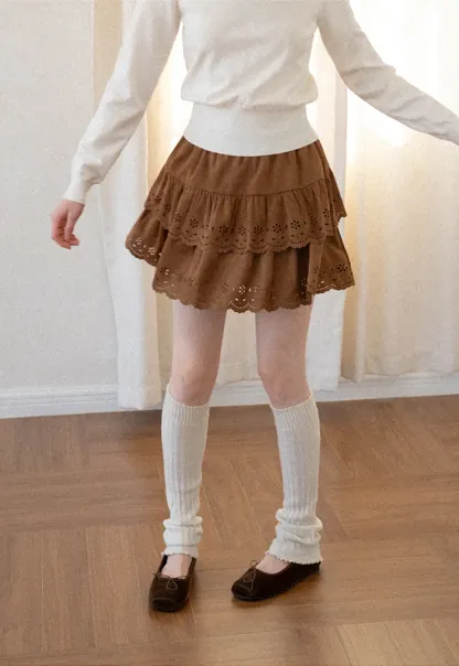 Tiered Skirt with Laser Cut Floral Eyelet Detail
