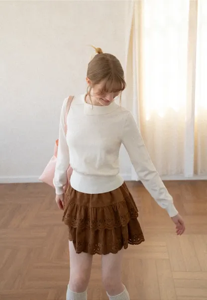 Tiered Skirt with Laser Cut Floral Eyelet Detail