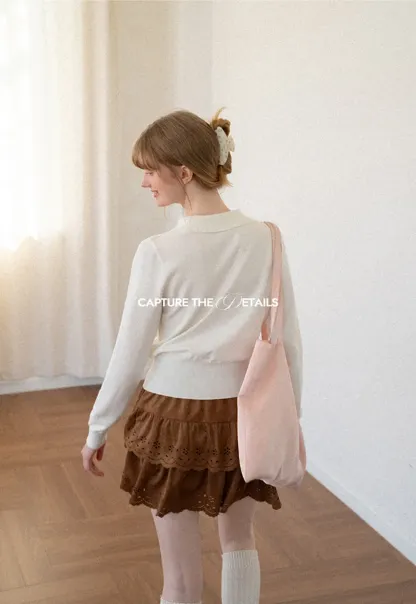 Tiered Skirt with Laser Cut Floral Eyelet Detail