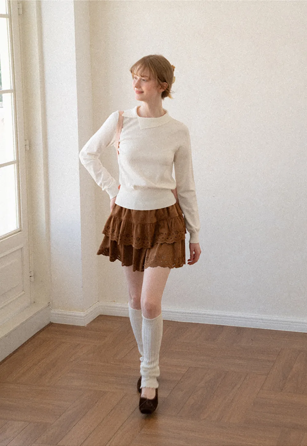 Tiered Skirt with Laser Cut Floral Eyelet Detail