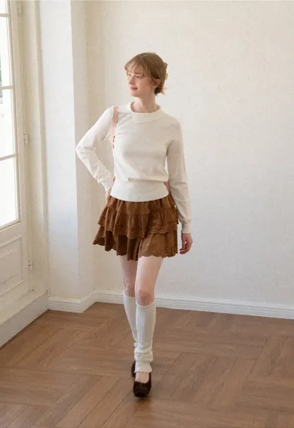 Tiered Skirt with Laser Cut Floral Eyelet Detail
