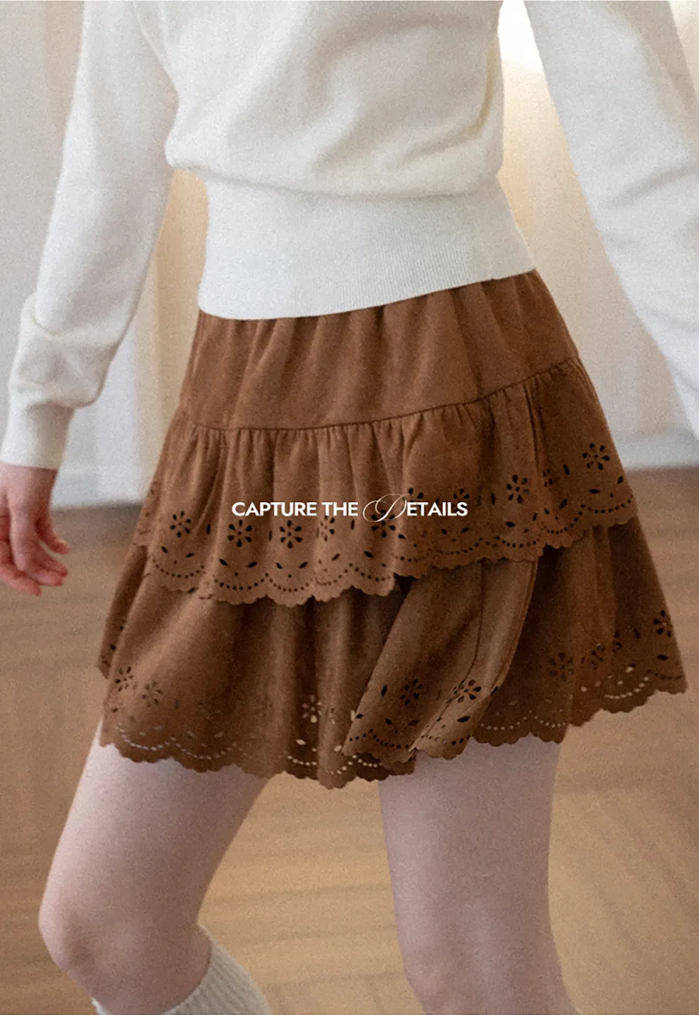 Tiered Skirt with Laser Cut Floral Eyelet Detail
