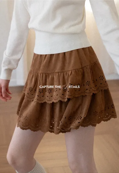 Tiered Skirt with Laser Cut Floral Eyelet Detail