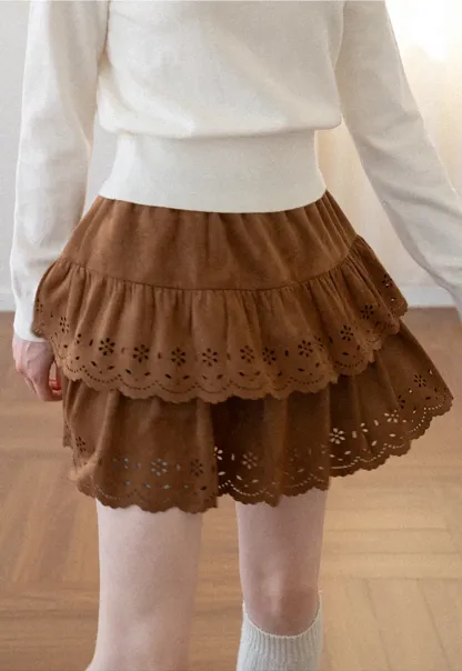 Tiered Skirt with Laser Cut Floral Eyelet Detail