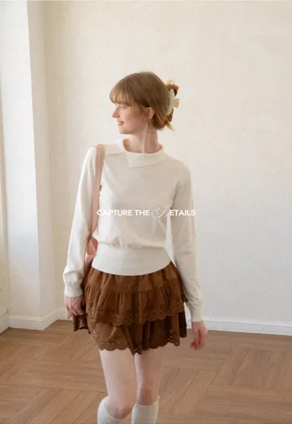 Tiered Skirt with Laser Cut Floral Eyelet Detail