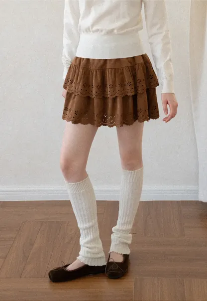 Tiered Skirt with Laser Cut Floral Eyelet Detail