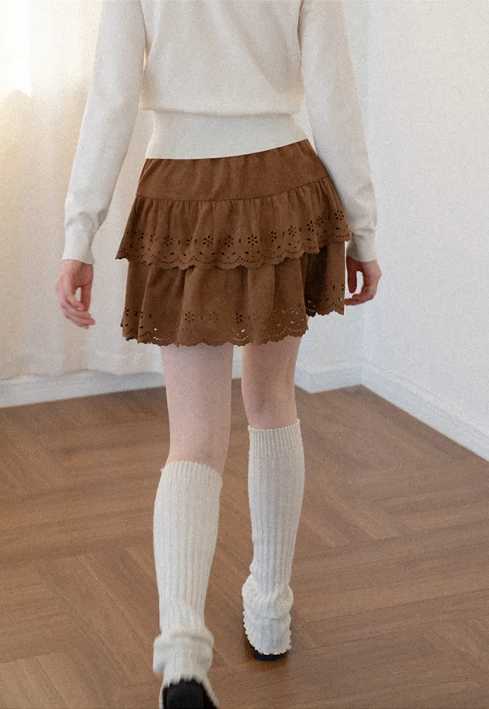 Tiered Skirt with Laser Cut Floral Eyelet Detail