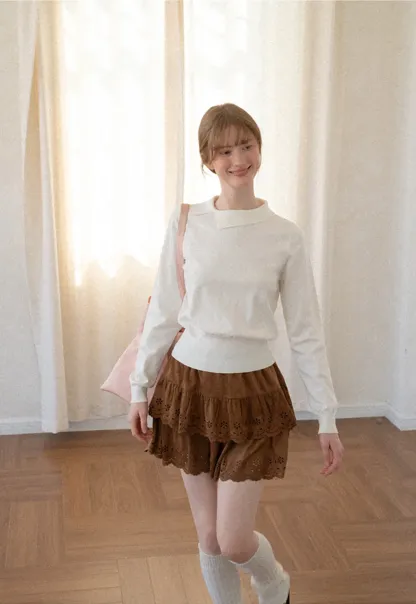 Tiered Skirt with Laser Cut Floral Eyelet Detail