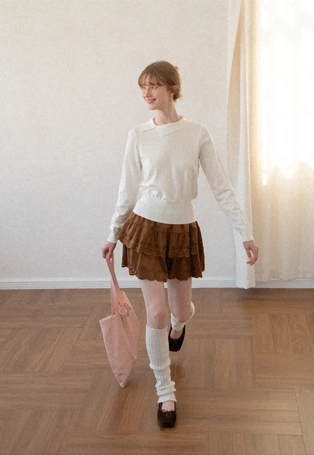 Tiered Skirt with Laser Cut Floral Eyelet Detail