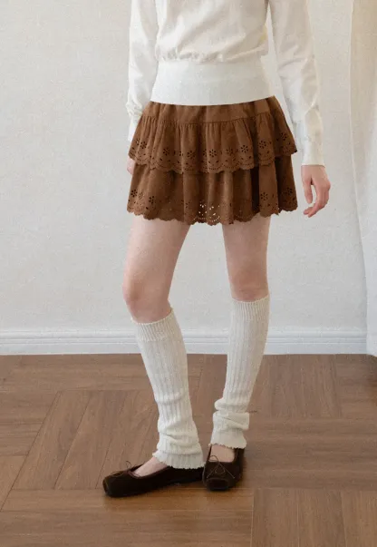 Tiered Skirt with Laser Cut Floral Eyelet Detail
