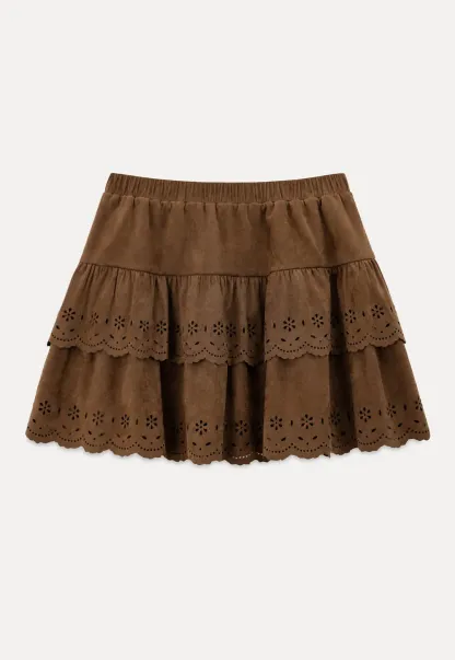 Tiered Skirt with Laser Cut Floral Eyelet Detail