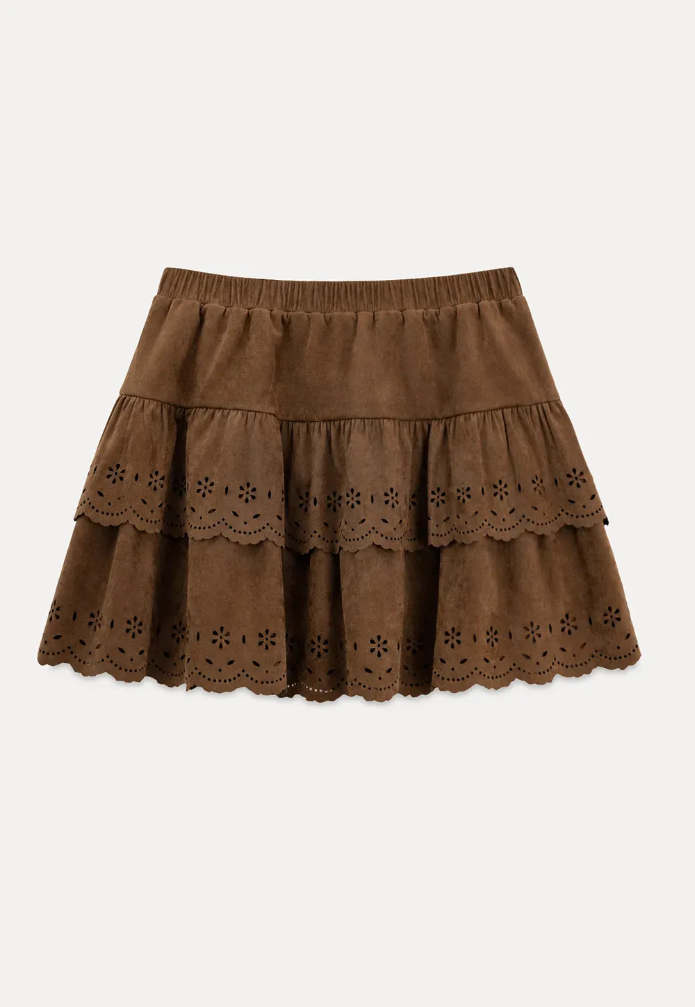 Tiered Skirt with Laser Cut Floral Eyelet Detail