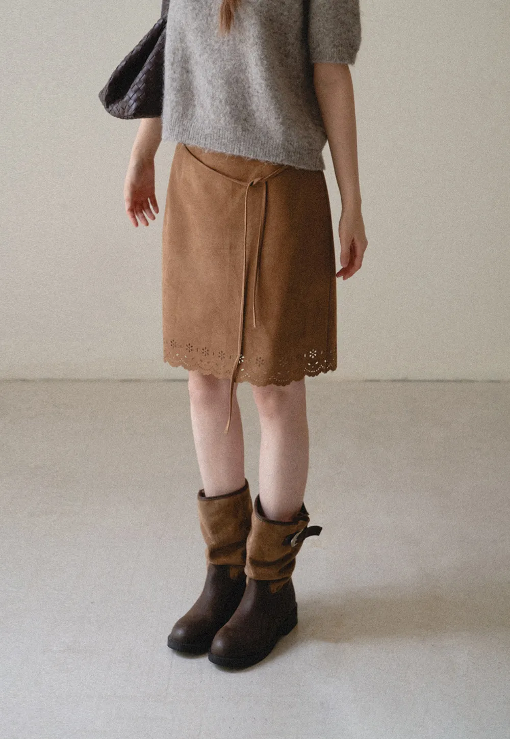 Lace Trim Scalloped Hem Wrap Skirt