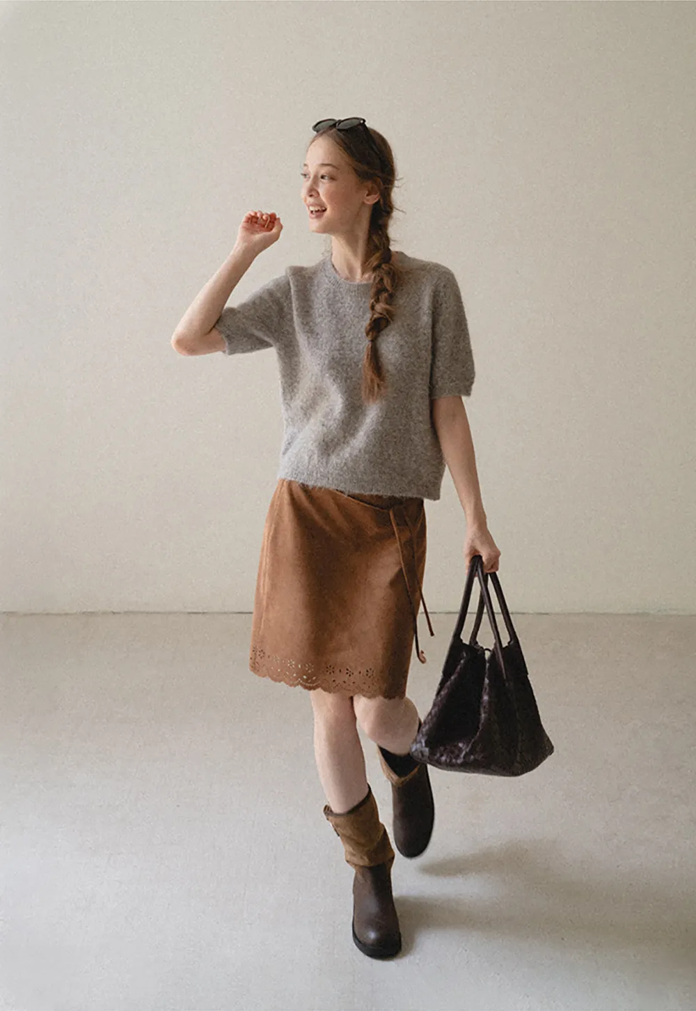 Lace Trim Scalloped Hem Wrap Skirt