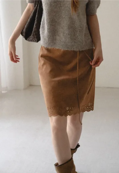 Lace Trim Scalloped Hem Wrap Skirt