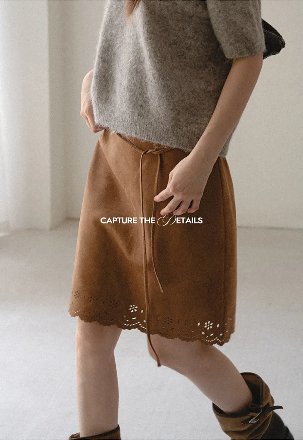 Lace Trim Scalloped Hem Wrap Skirt