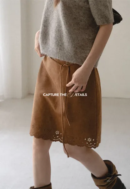 Lace Trim Scalloped Hem Wrap Skirt