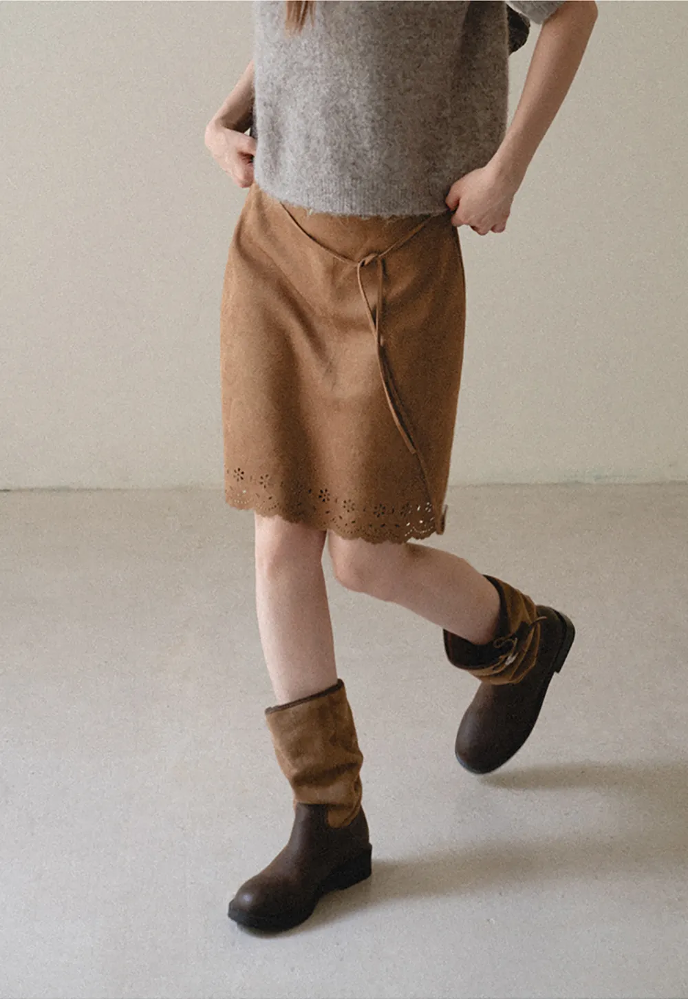 Lace Trim Scalloped Hem Wrap Skirt