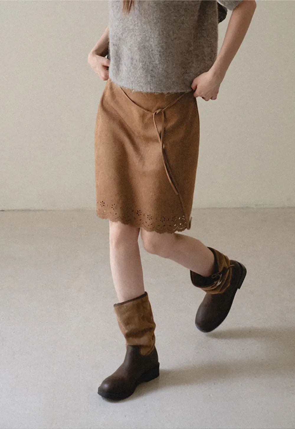 Lace Trim Scalloped Hem Wrap Skirt