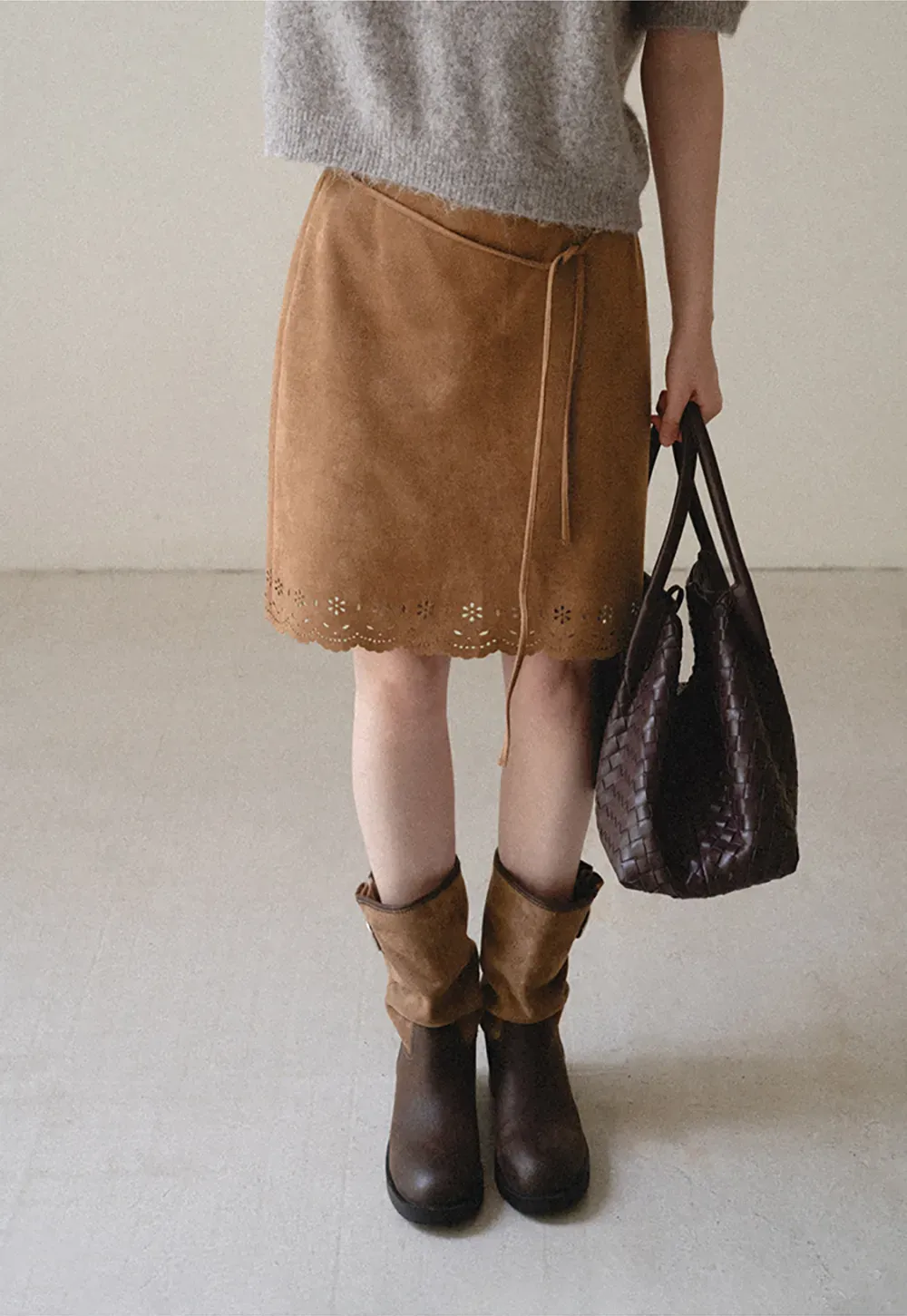 Lace Trim Scalloped Hem Wrap Skirt