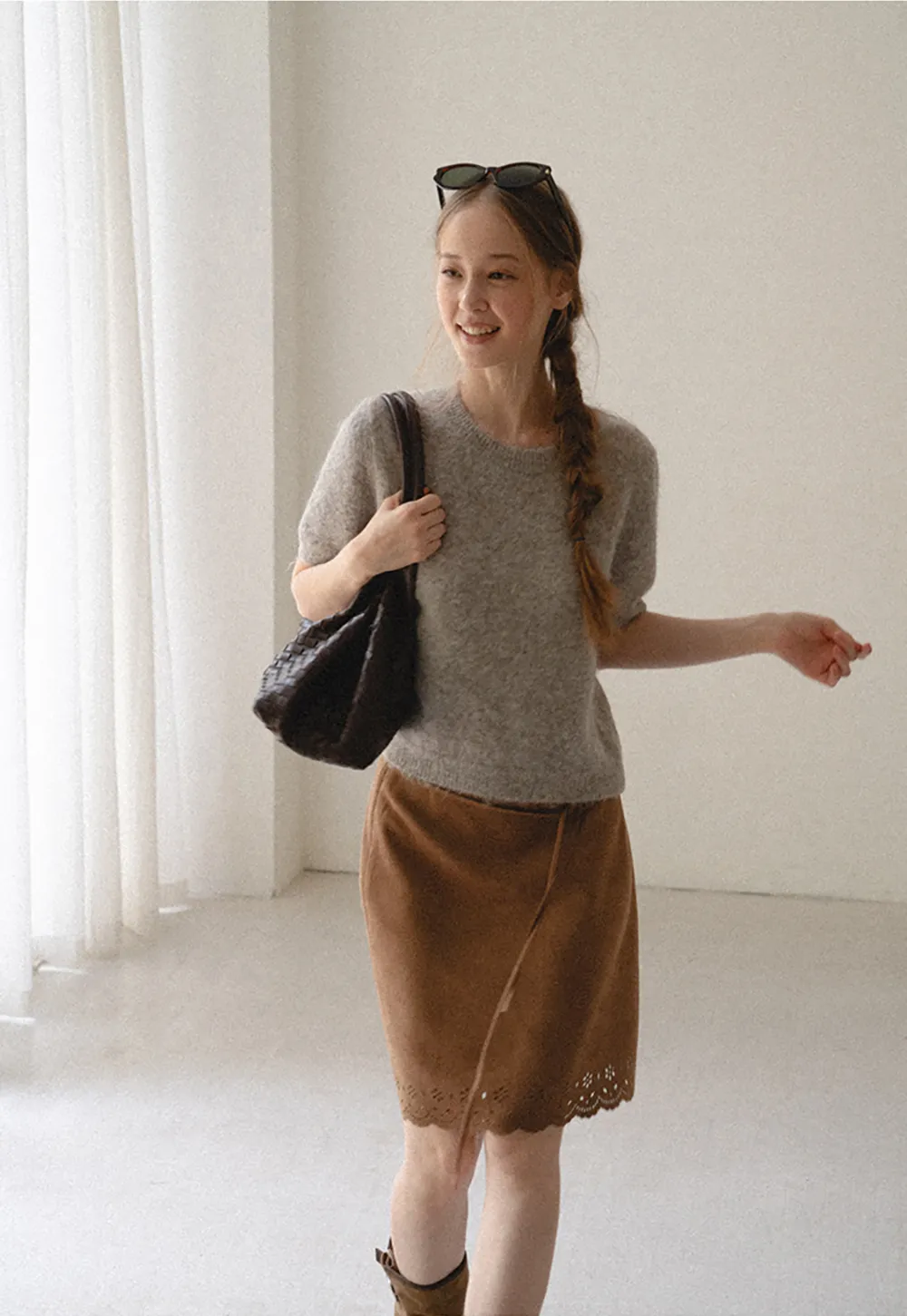 Lace Trim Scalloped Hem Wrap Skirt
