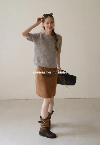 Lace Trim Scalloped Hem Wrap Skirt