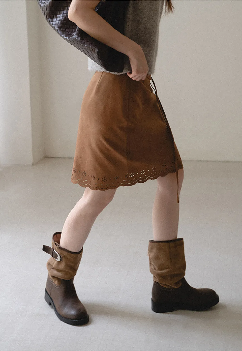 Lace Trim Scalloped Hem Wrap Skirt