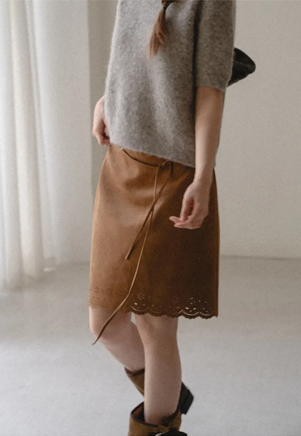 Lace Trim Scalloped Hem Wrap Skirt