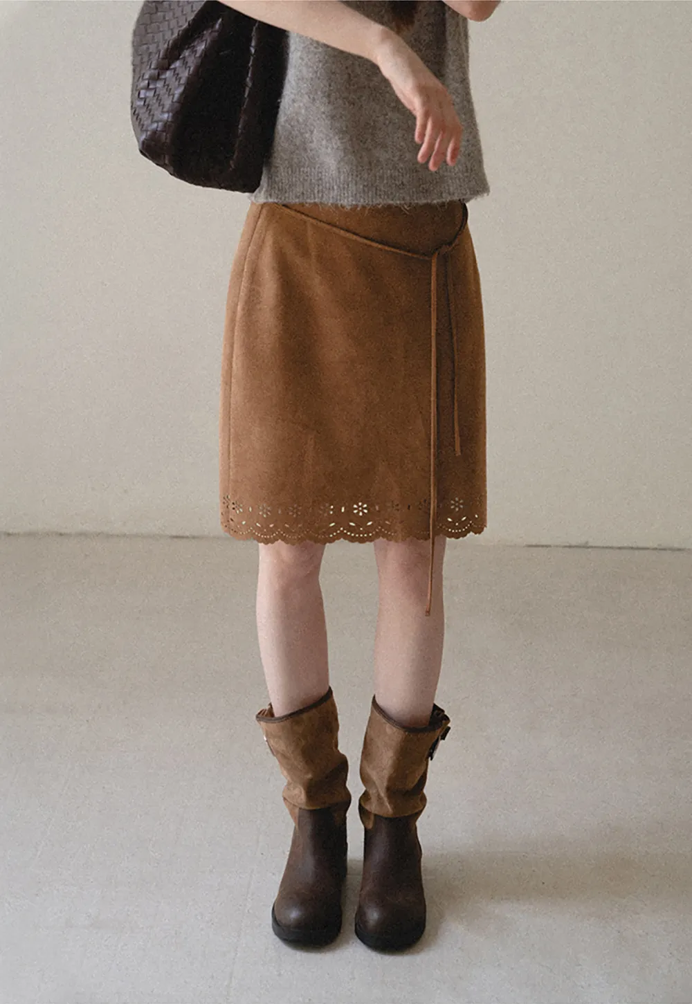 Lace Trim Scalloped Hem Wrap Skirt