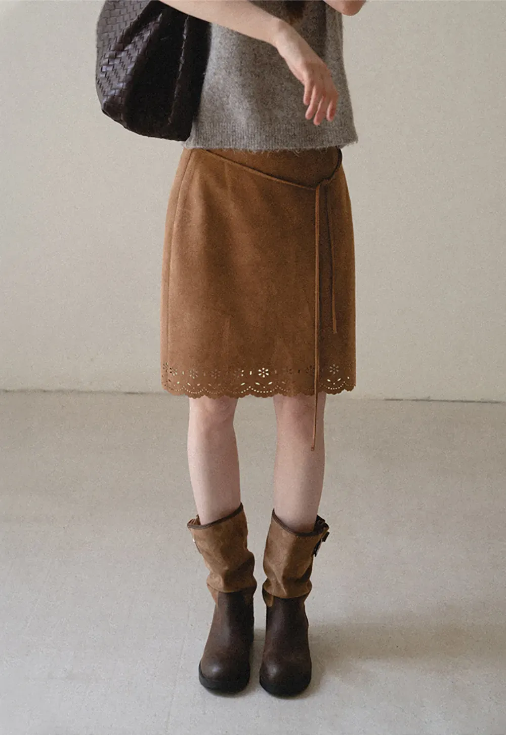 Lace Trim Scalloped Hem Wrap Skirt