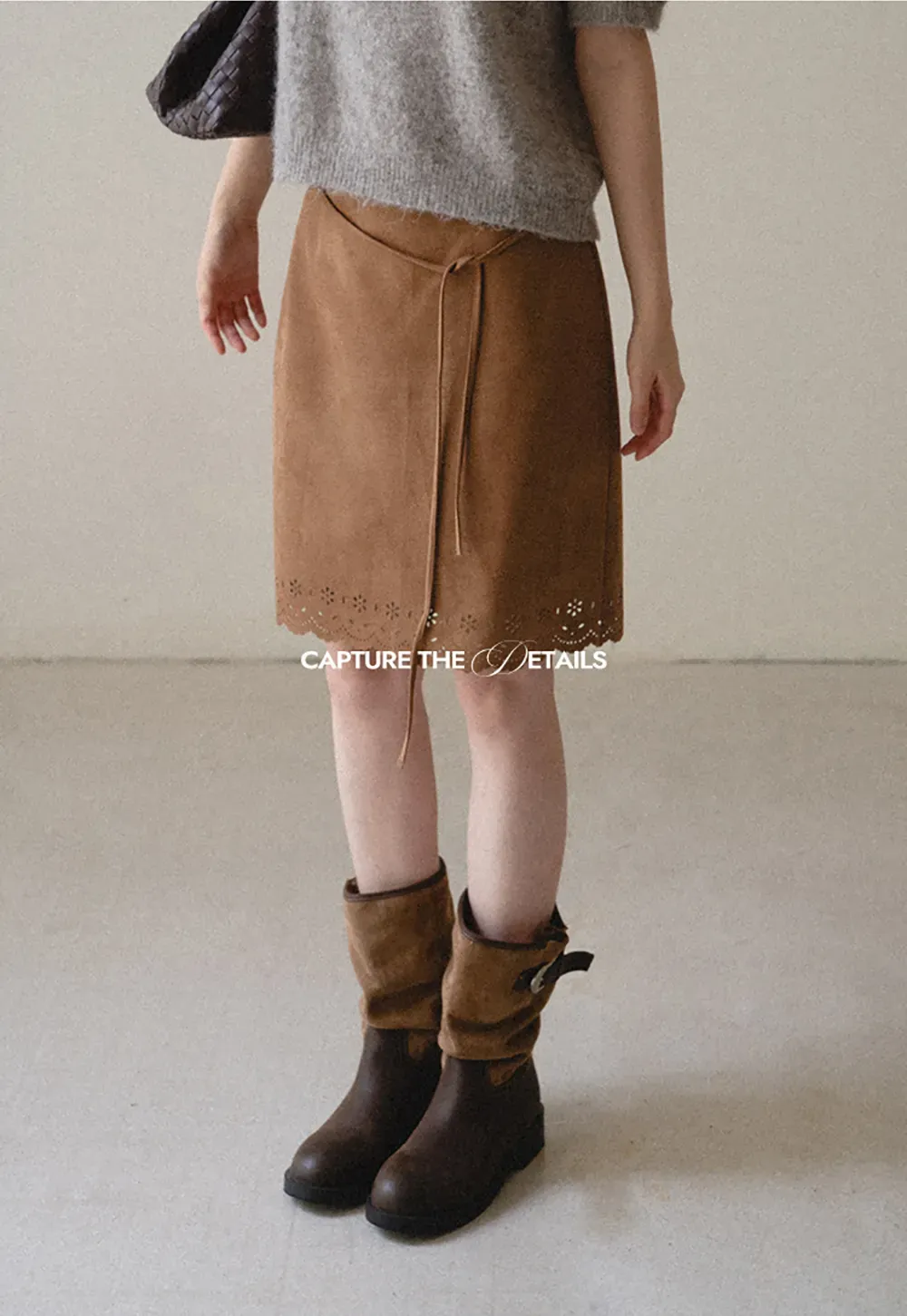 Lace Trim Scalloped Hem Wrap Skirt
