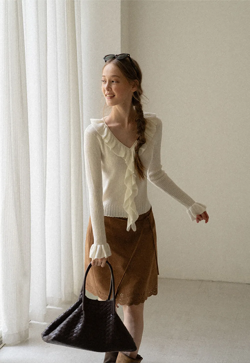 Lace Trim Scalloped Hem Wrap Skirt