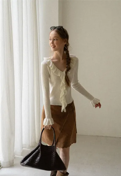 Lace Trim Scalloped Hem Wrap Skirt