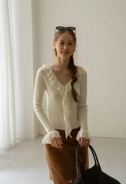 Lace Trim Scalloped Hem Wrap Skirt