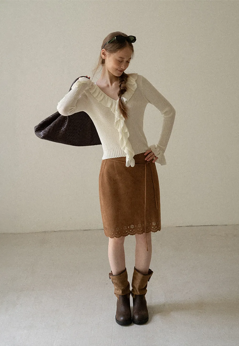 Lace Trim Scalloped Hem Wrap Skirt