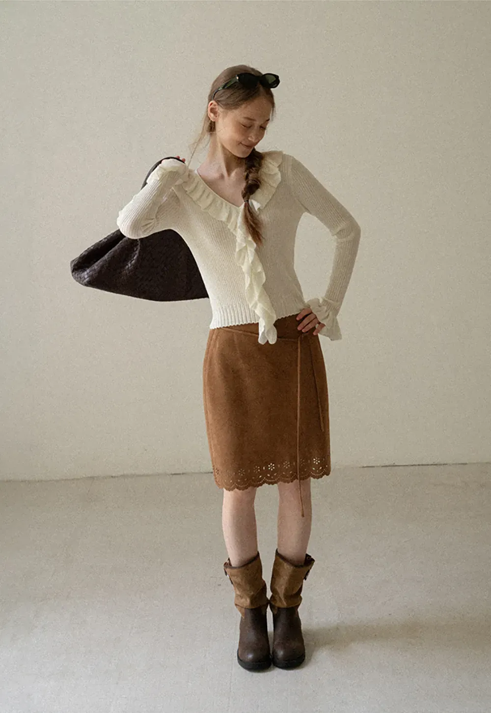 Lace Trim Scalloped Hem Wrap Skirt
