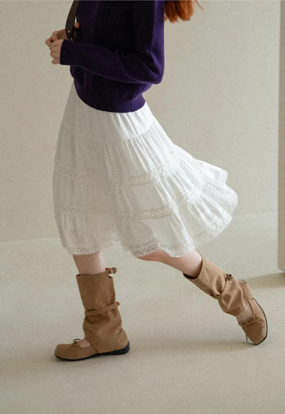 Tiered Skirt with Lace Trim and Elastic Waist