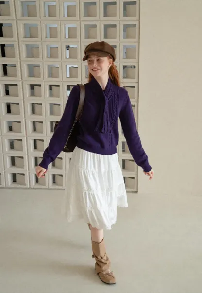 Tiered Skirt with Lace Trim and Elastic Waist