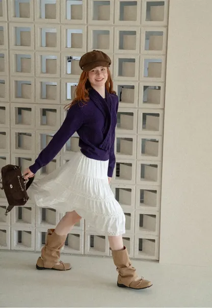 Tiered Skirt with Lace Trim and Elastic Waist