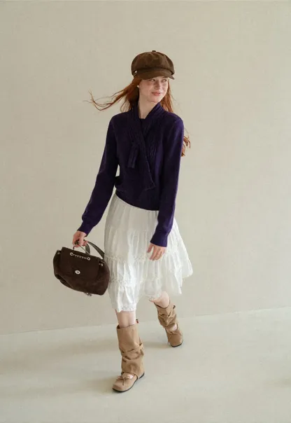 Tiered Skirt with Lace Trim and Elastic Waist
