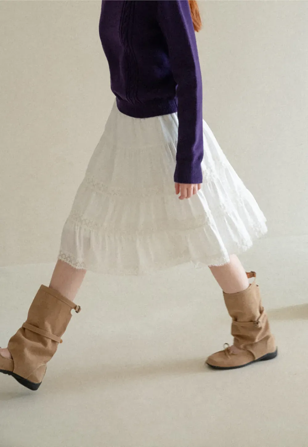 Tiered Skirt with Lace Trim and Elastic Waist
