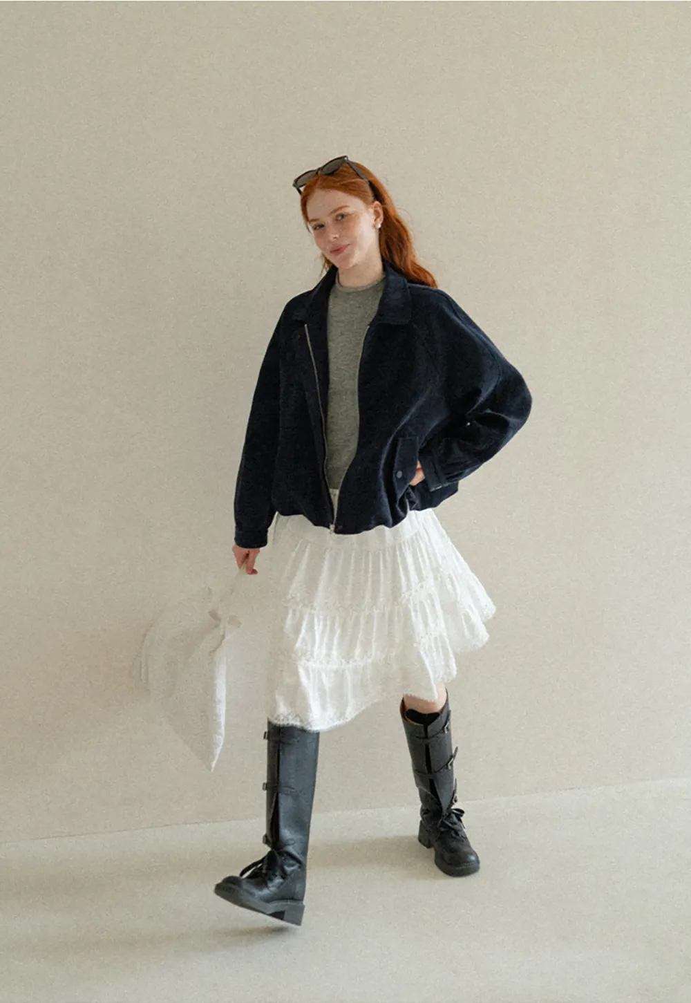 Tiered Skirt with Lace Trim and Elastic Waist