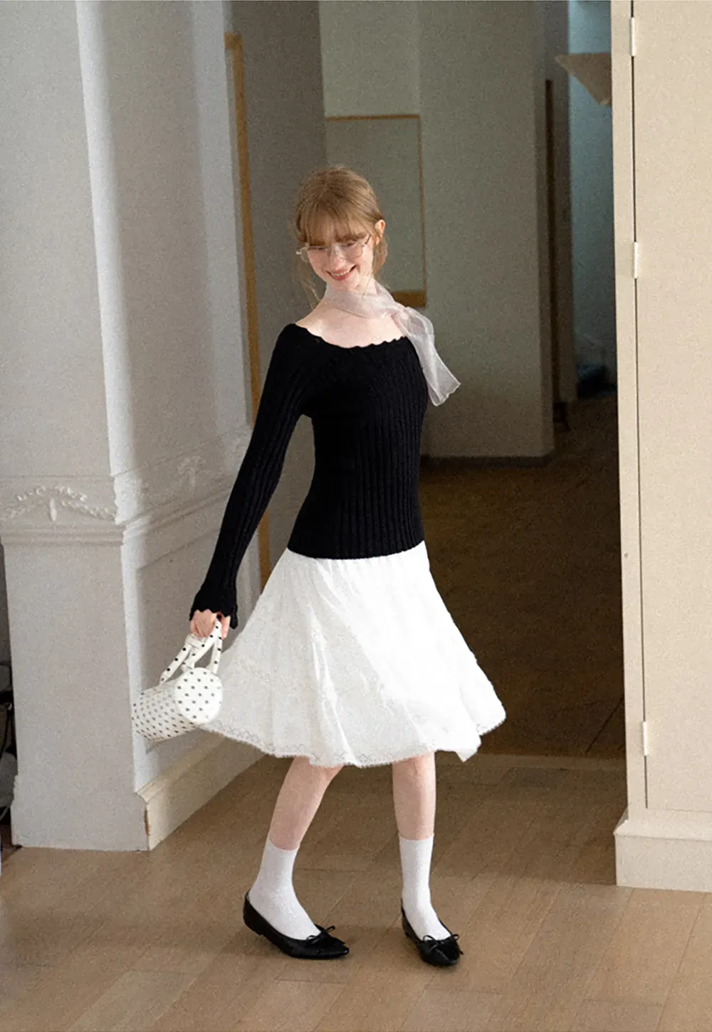Tiered Skirt with Lace Trim and Elastic Waist