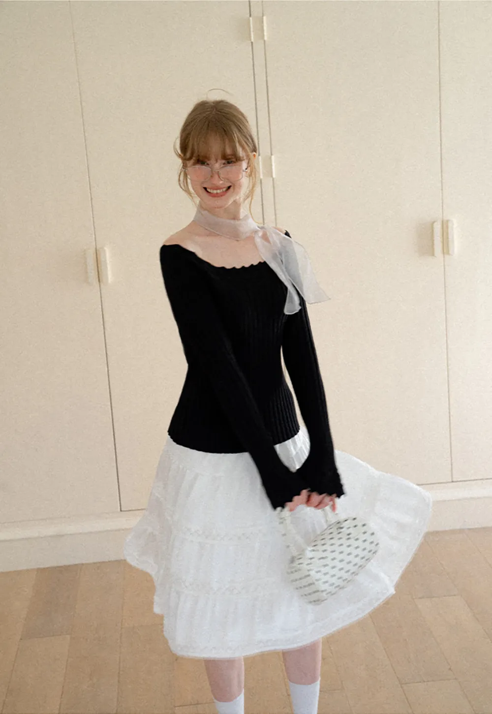 Tiered Skirt with Lace Trim and Elastic Waist