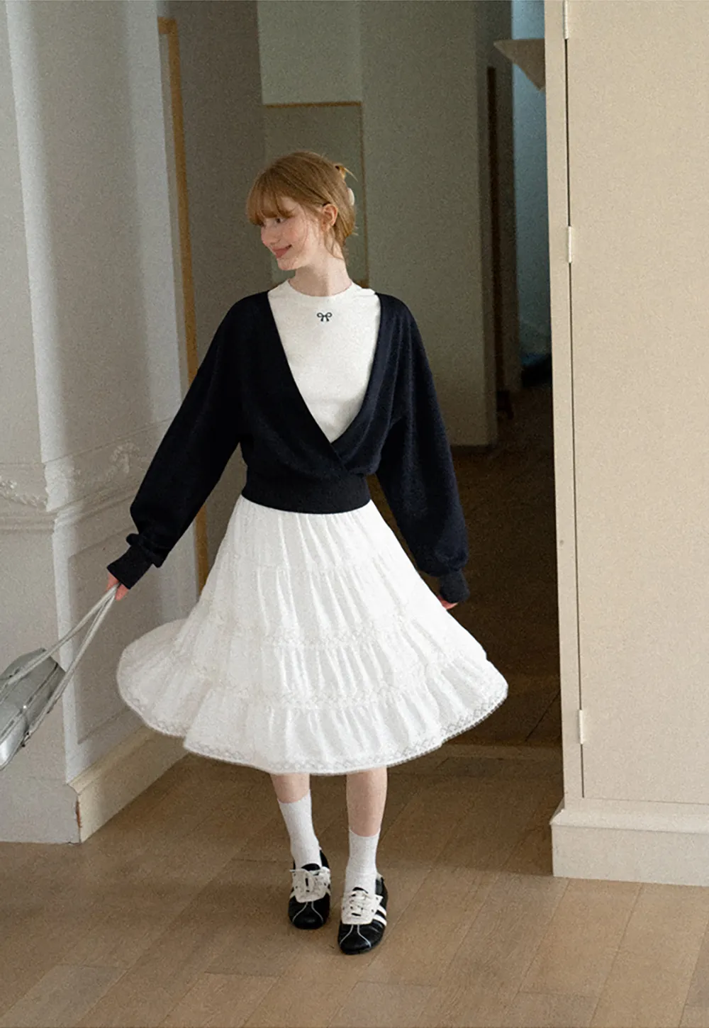 Tiered Skirt with Lace Trim and Elastic Waist