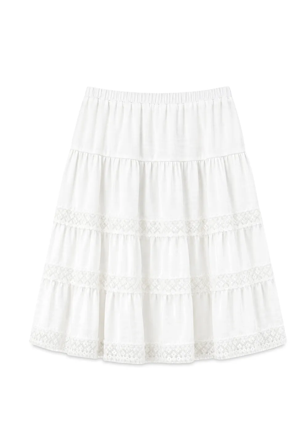 Tiered Skirt with Lace Trim and Elastic Waist