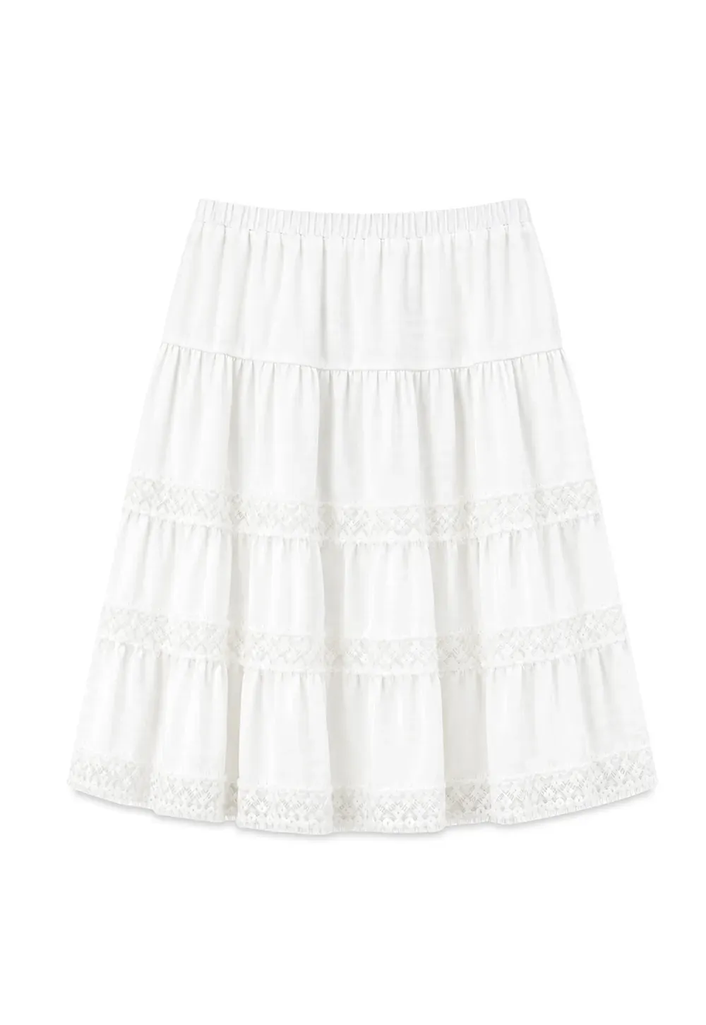 Tiered Skirt with Lace Trim and Elastic Waist