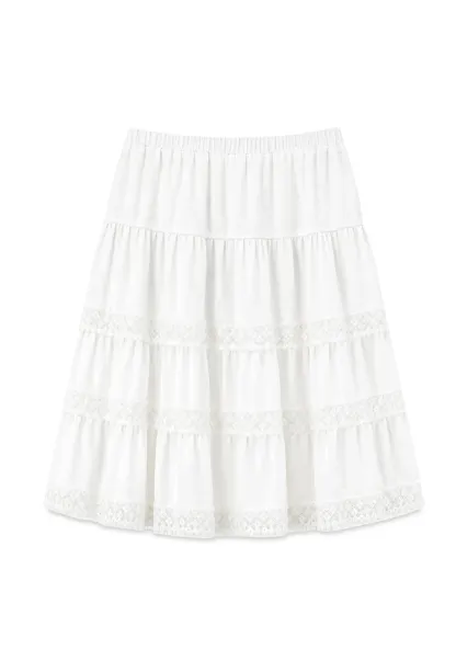 Tiered Skirt with Lace Trim and Elastic Waist